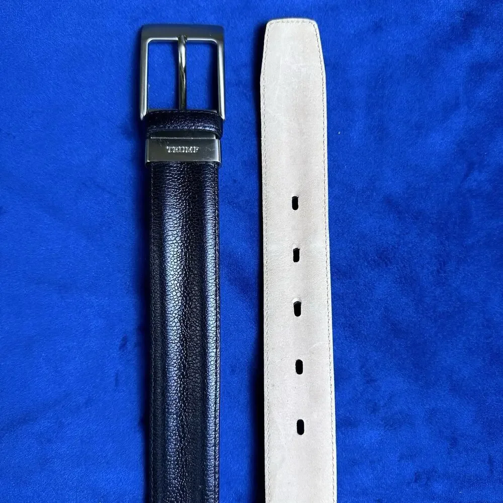 Donald Trump Belt Men 40 Leather silver Buckle Suede interior excellent